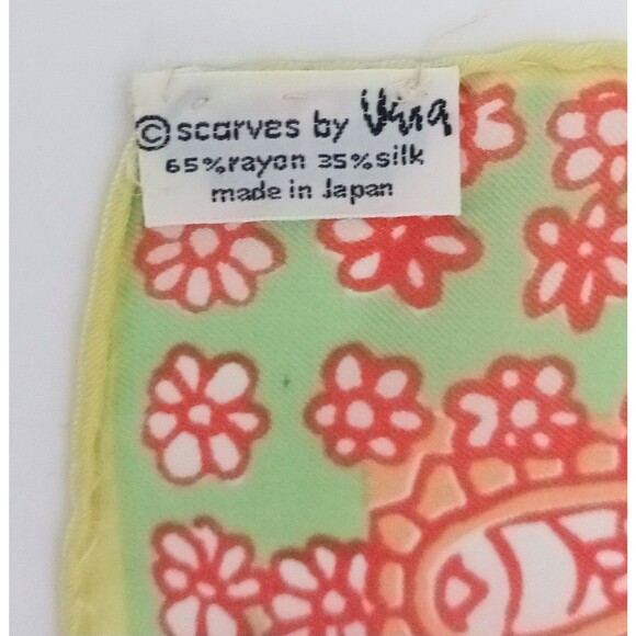 VTG Vera Silk Scarf Made in Japan Orange /Lime Paisley Print Rolled Edge 14X42 - Picture 3 of 8